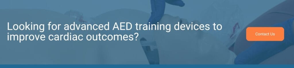An image encouraging people to use Innosonians AED training devices to save lives